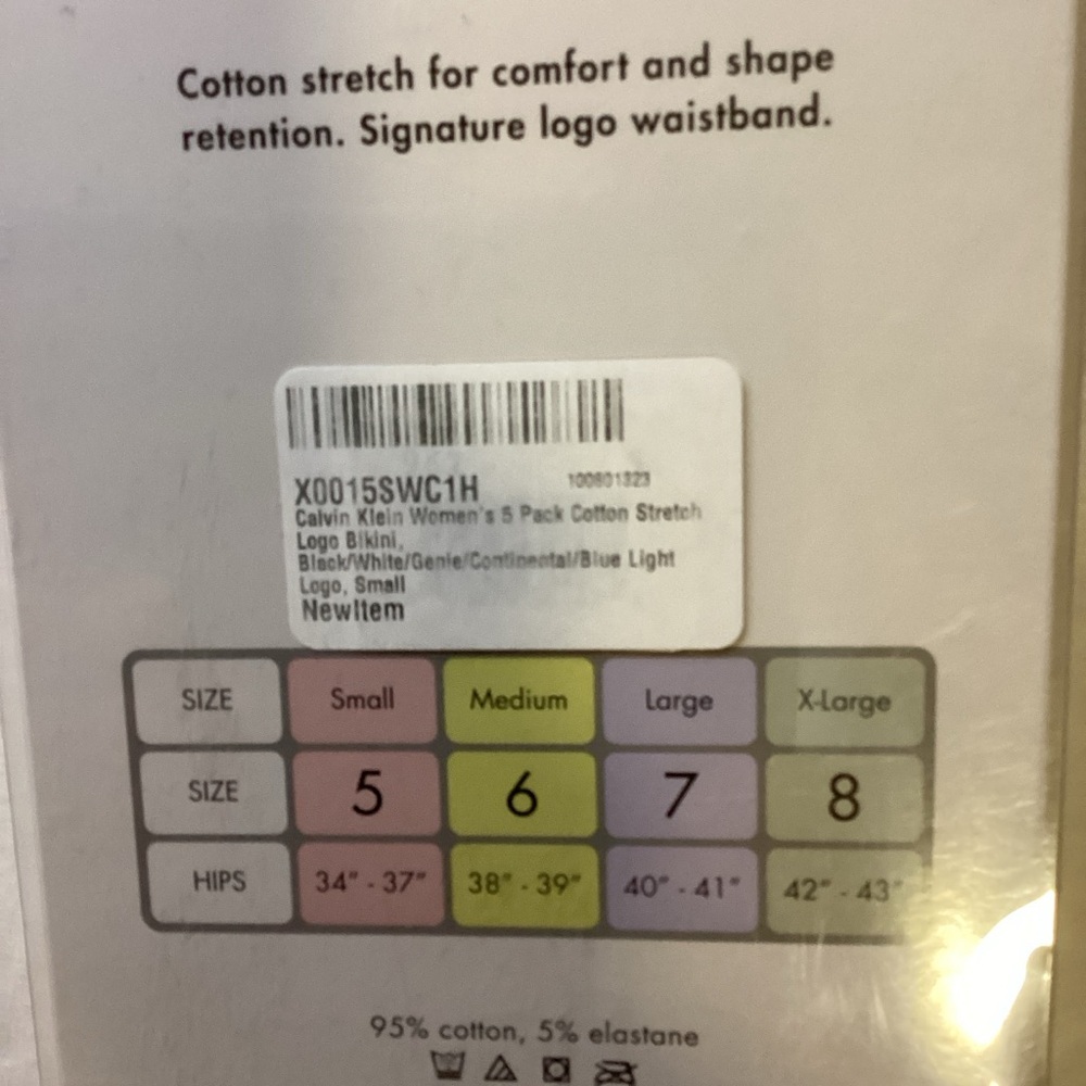 Calvin Klein New in box. Multicolor Cotton 5 Pack Bikini Set Sizes 5/S, 7/L, 8XL - Picture 2 of 5